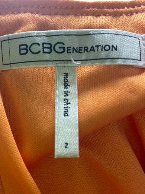 Vestido Bcbg de Algodón Ruchas Midi Naranja - Talla 2