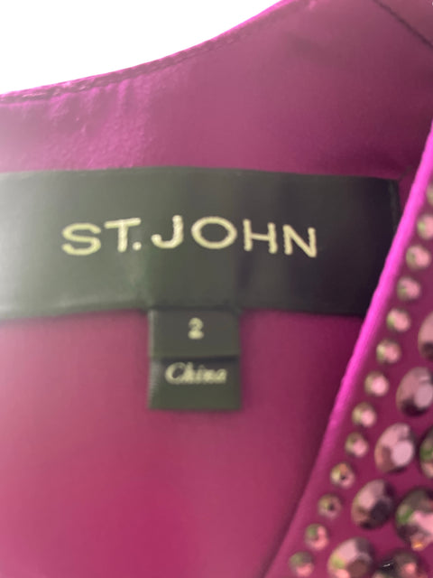 Vestido De Fiesta St. John Pedreria Cuello v Morado - Talla 2