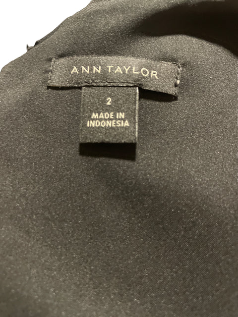 Vestido Ann Taylor Cuello v Midi Negro - Talla 2