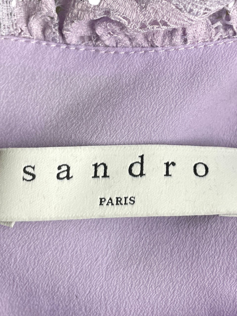 Vestido Sandro Paris de Algodón Midi Troquelado Morado - Talla 2