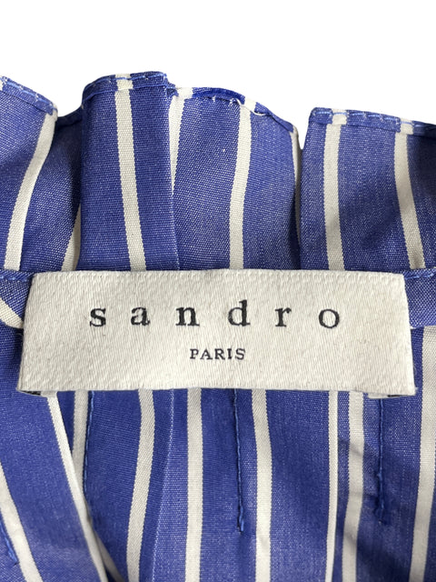 Blusa Sandro de Algodón Rayas Cuello v Azul - Talla 0