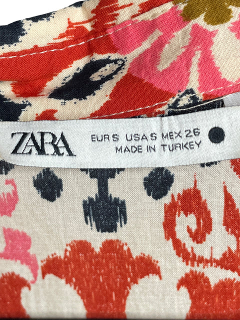 Vestido Zara de Algodón Estampado Rojo - Talla S