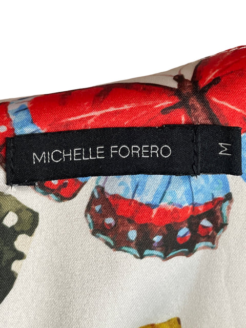 Vestido Michelle Forero Estampado Mariposas Blanco - Talla M
