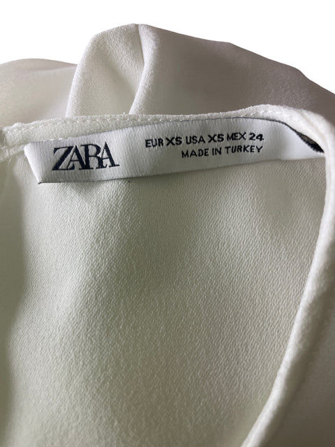 Blusa Zara Liso Plisado Blanco - Talla XS