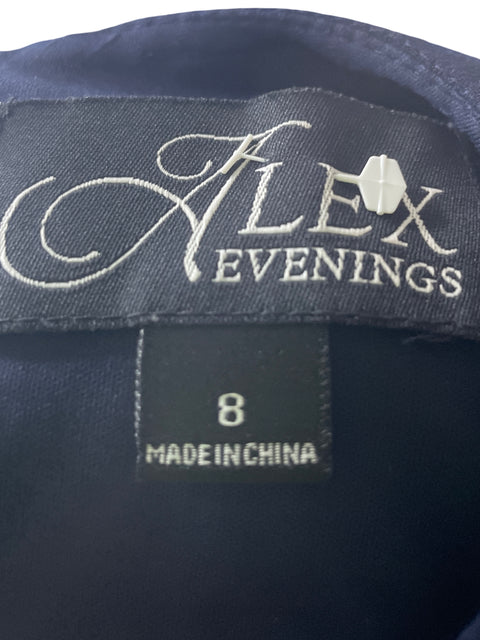 Vestido De Fiesta Alex Evenings Apliques Liso Azul - Talla 8