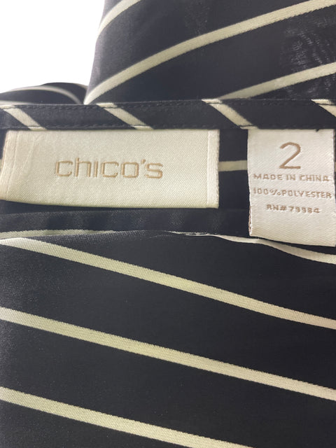 Blusa Chico's Rayas Cuello redondo Negro - Talla 2