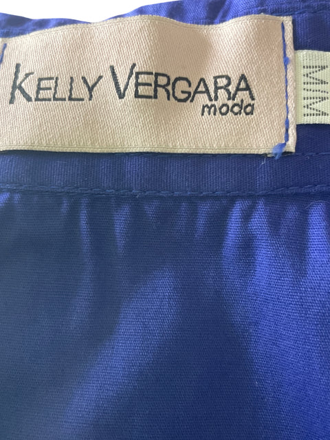 Vestido Kelly Vergara de Algodón Abullonado Midi Azul - Talla M
