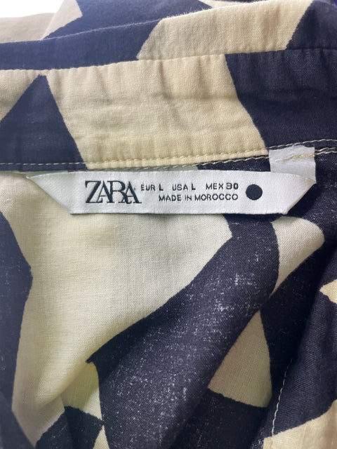 Camisa Zara Botones Estampado Beige - Talla L