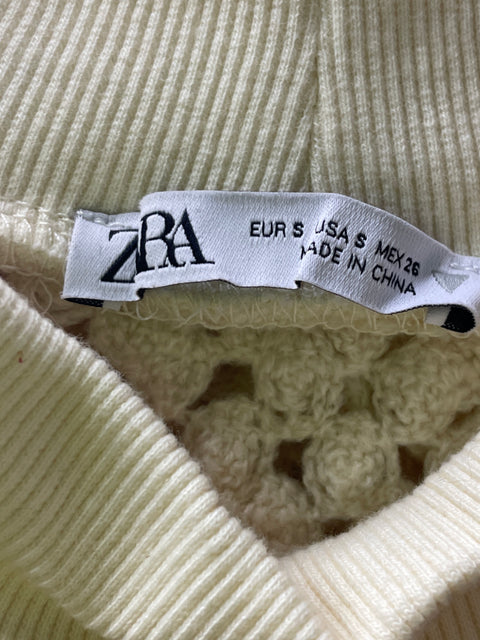 Top Zara de Algodón Crop Tejido Beige - Talla S