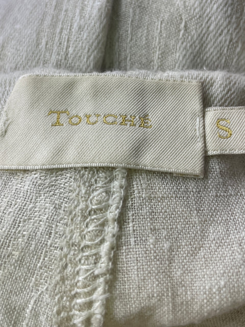 Pantalón Touché de Lino Elastico Abullonado Beige - Talla S
