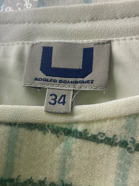 Vestido Adolfo Dominguez Manga corta Estampado Blanco - Talla 34