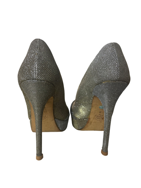 Zapato Charles David Punta abierta Brillo Plateado - Talla 5