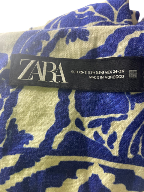 Vestido Zara de Algodón Estampado Fajon Azul - Talla XS