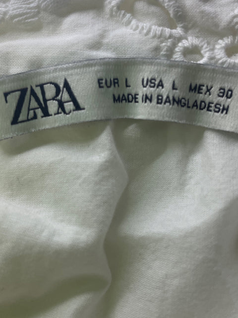 Blusa Zara de Algodón Manga larga Botones Blanco - Talla L