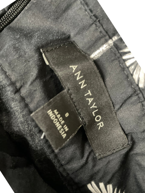 Falda Ann Taylor de Algodón Estampado Negro - Talla 8