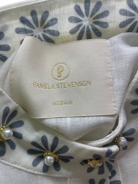 Camisa Pamela Stevenson Apliques Manga larga Blanco - Talla M