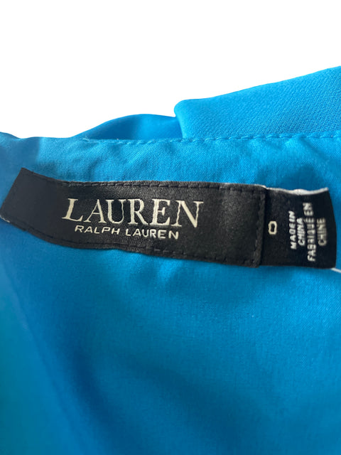 Vestido De Fiesta Ralph Lauren Maxi Liso Azul - Talla 0