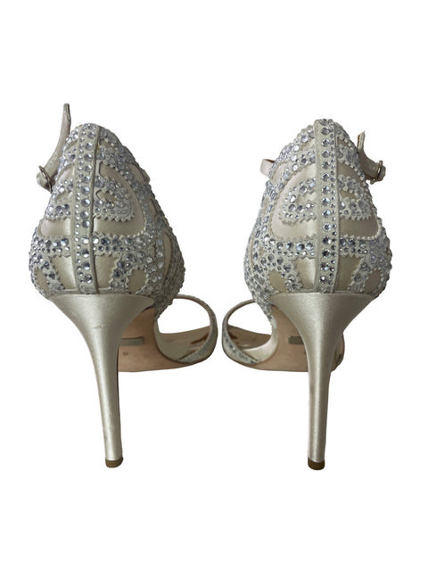 Tacón Badgley Mischka Brillo Tiras Plateado - Talla 9