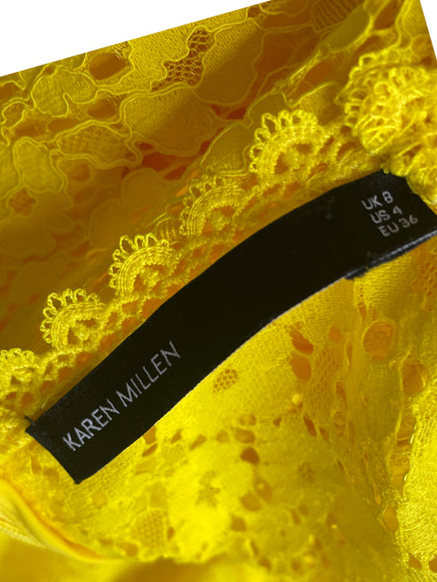 Vestido Karen Millen de Algodón Midi Encaje Mangas casquillo Amarillo - Talla 4