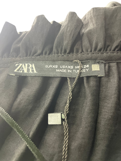 Vestido Zara Cuello v Botones Negro - Talla XS