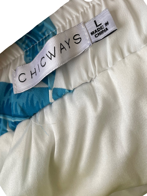 Vestido Chicways Maxi Estampado de hojas tropicales Volantes en cascadas Azul - Talla L