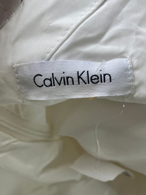 Vestido De Fiesta Calvin Klein Bordado Malla Blanco - Talla S