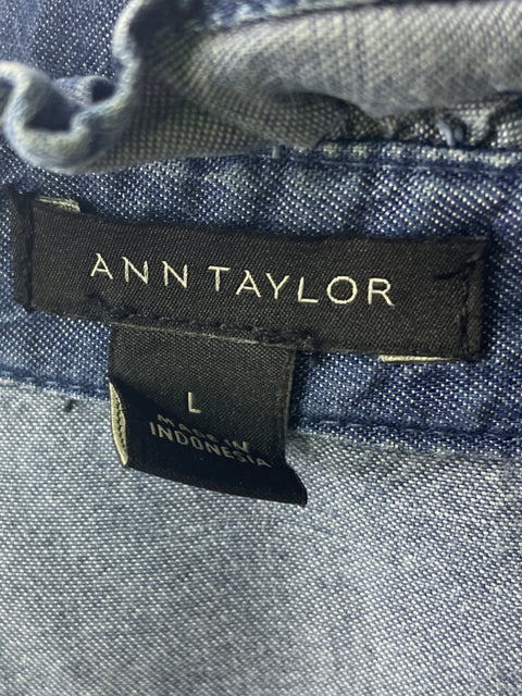 Camisa Ann Taylor de Algodón Manga larga Botones Azul - Talla L