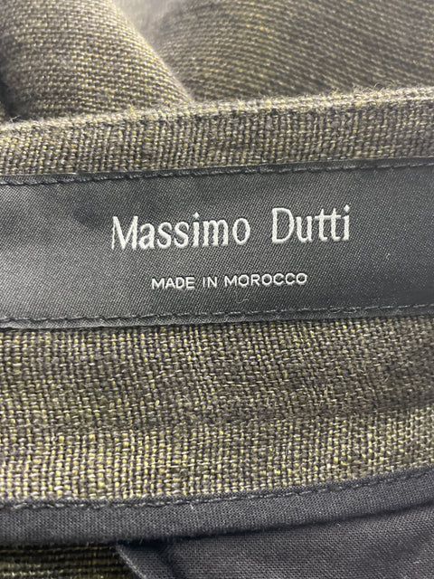 Pantalón Massimo Dutti de Lino Baggy Zipper Marrón - Talla 6