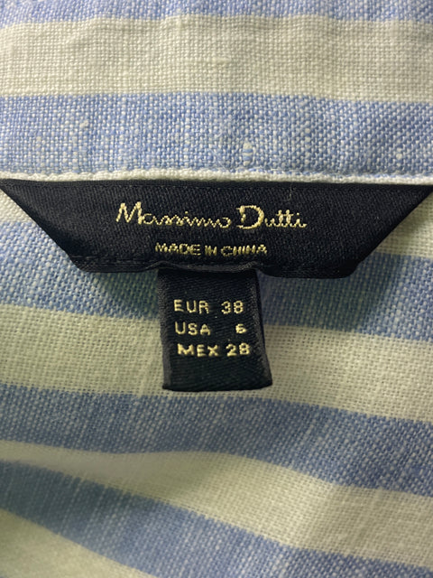 Camisa Massimo Dutti de Lino Rayas Botones Azul - Talla 6