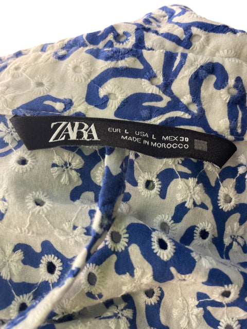 Vestido Zara de Algodón Estampado Maxi Azul - Talla L