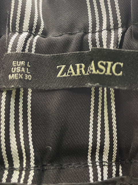 Pantalón Zara Elastico Rayas Negro - Talla L
