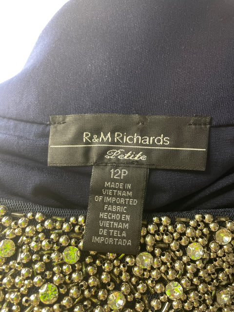 Blusa R&m Richards Pedreria Transparente Azul - Talla 12