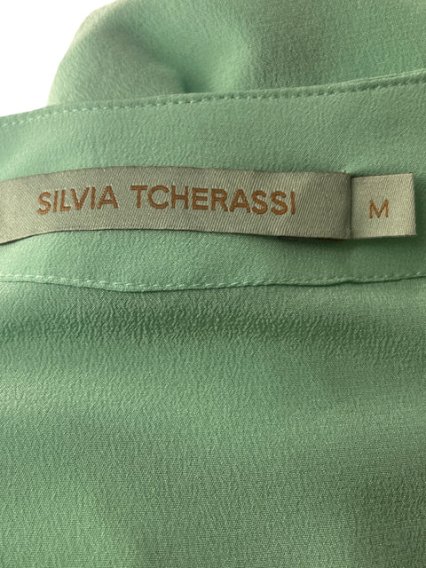 Blusa Silvia Tcherassi de Seda Abullonado Cuello v Verde - Talla M