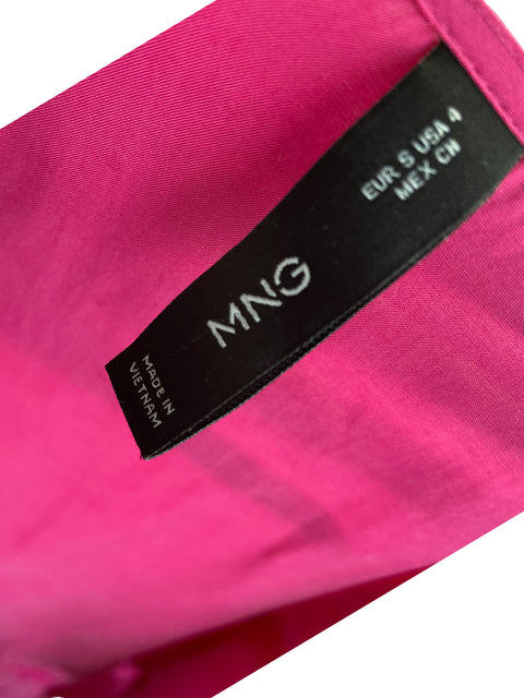 Vestido Mango Cuello v Midi Rosado - Talla S