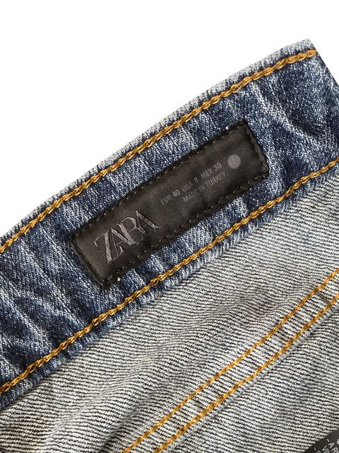 Pantalón Zara de Algodón Recto Azul - Talla 40