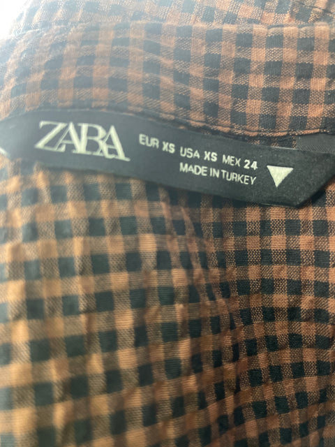 Blusa Zara de Algodón Cuello v Crop Marrón - Talla XS