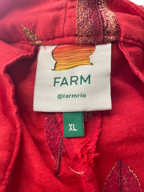Pantalón Farm de Lino Estampado Elastico Rojo - Talla XL