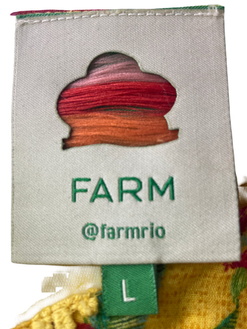 Vestido Farm de Algodón Abullonado Estampado Amarillo - Talla L