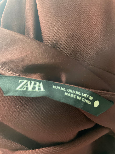 Vestido Zara de Viscosa Tiras Encaje Marrón - Talla XL