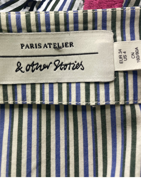 Blusa Paris Atelier de Algodón Bordado Rayas Azul - Talla 4