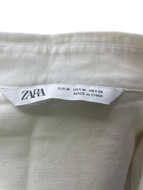 Vestido Zara de Algodón Fajon Troquelado Blanco - Talla M