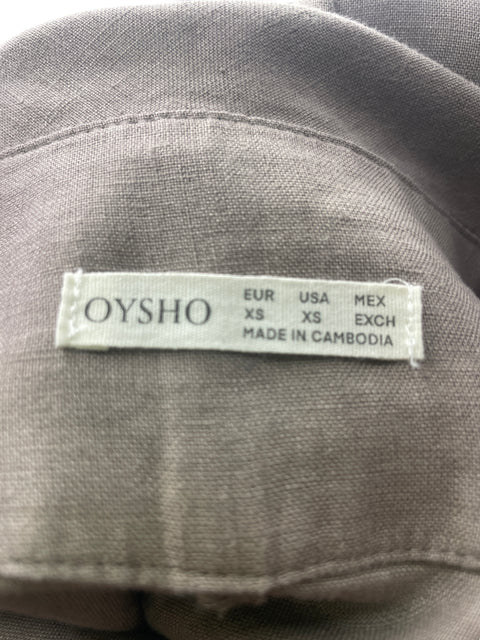 Pantalón Oysho de Lino Balloon Liso Gris - Talla XS