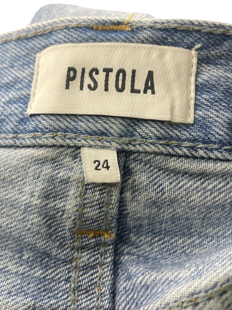 Pantalón Pistola de Algodón Recto Wide-leg Azul - Talla 24