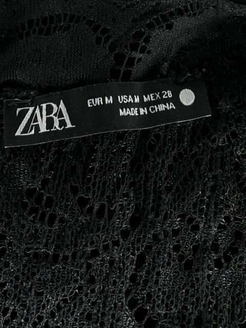 Blusa Zara Encaje Manga corta Negro - Talla M