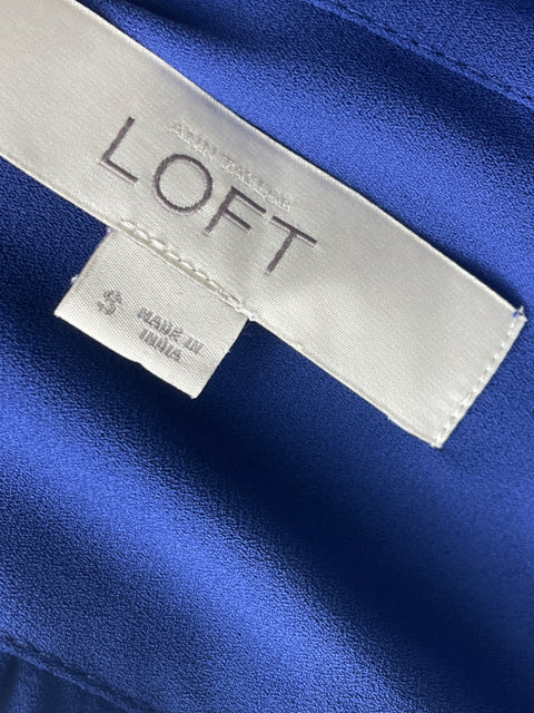 Blusa Ann Taylor Loft Liso Cuello v Azul - Talla S