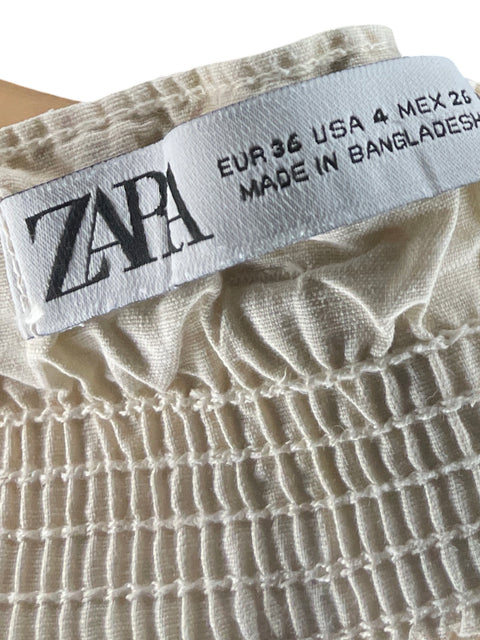 Pantalón Zara Paper bag Liso Beige - Talla 4