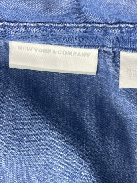 Blusa New York & Company Liso Cuello v Azul - Talla XL