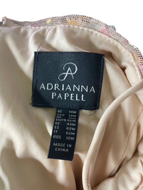 Vestido Adrianna Papell Lentejuelas Plisado Rosado - Talla 14
