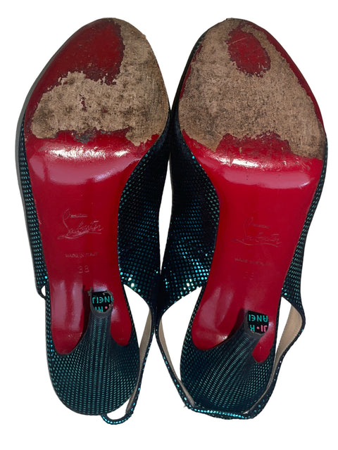 Sandalia Christian Louboutin New Prive 120 Gamuza Plataforma Tacón alto Azul - Talla 38