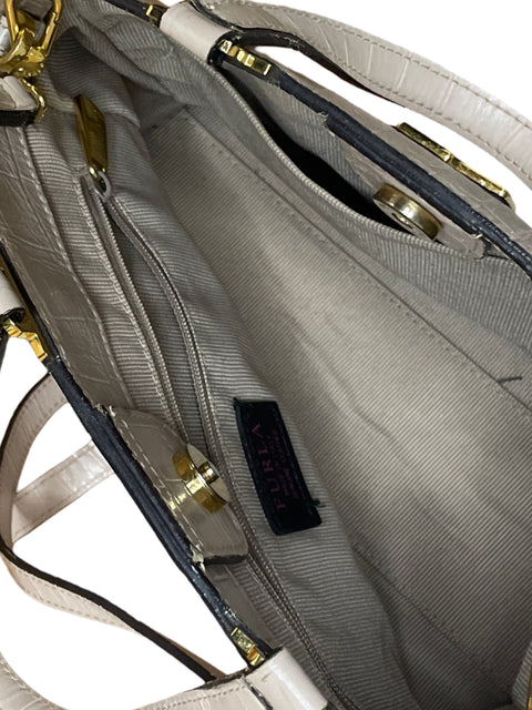 Cartera Furla Belvedere Small Croc Tote Cuero Beige - Talla U
